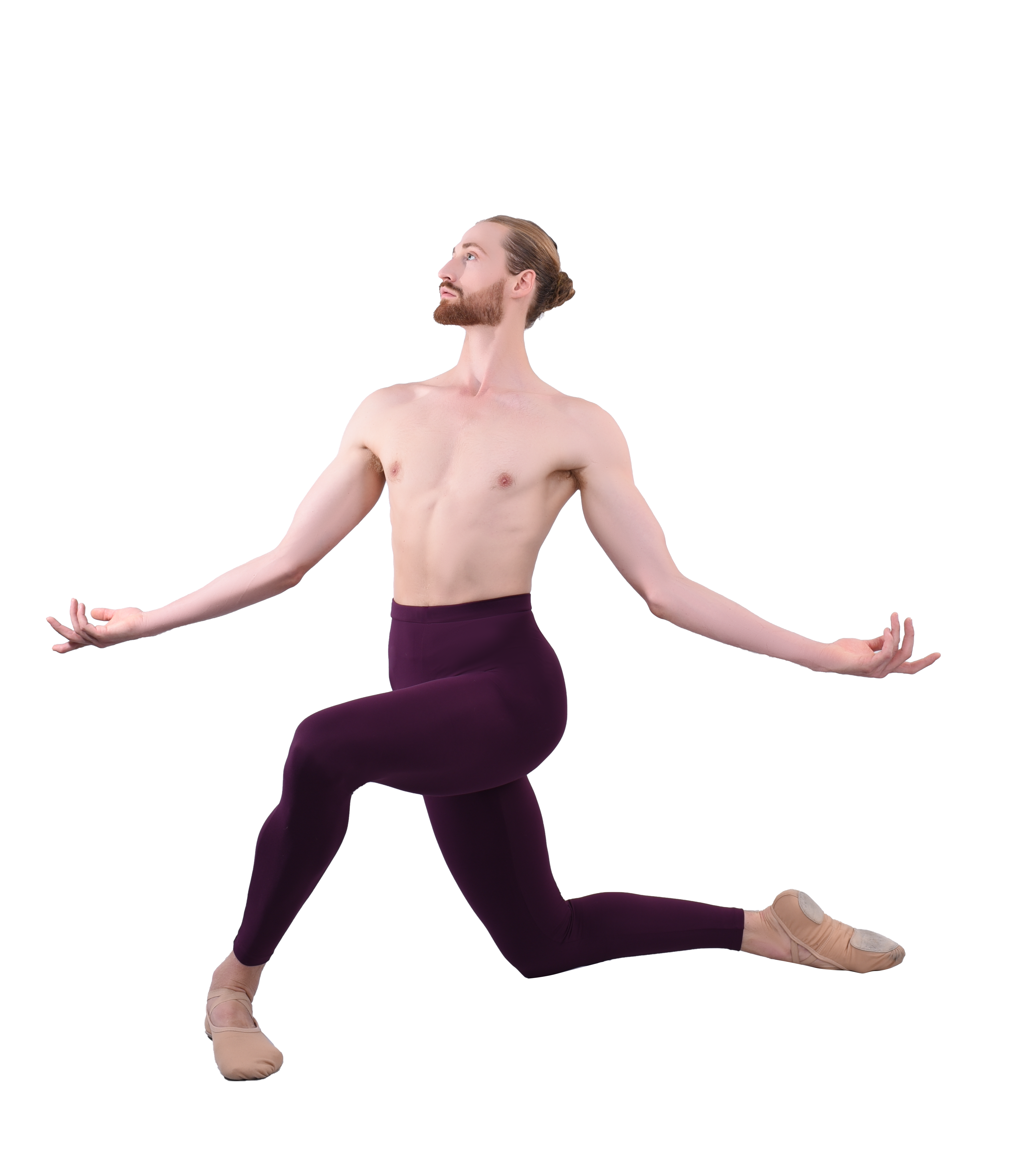 Men’s ballet dance tights – wine or merlot or dark red or maroon. Male dancer in a ballet pose wearing high-quality, comfortable, and stretchy dance tights for performance and practice.