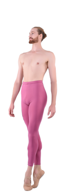 Men’s ballet dance tights – pink and rose. Male dancer in a ballet pose wearing high-quality, comfortable, and stretchy dance tights for performance and practice.