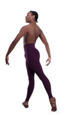 Men’s ballet dance tights – wine or merlot or dark red. Male dancer in a ballet pose wearing high-quality, comfortable, and stretchy dance tights for performance and practice.